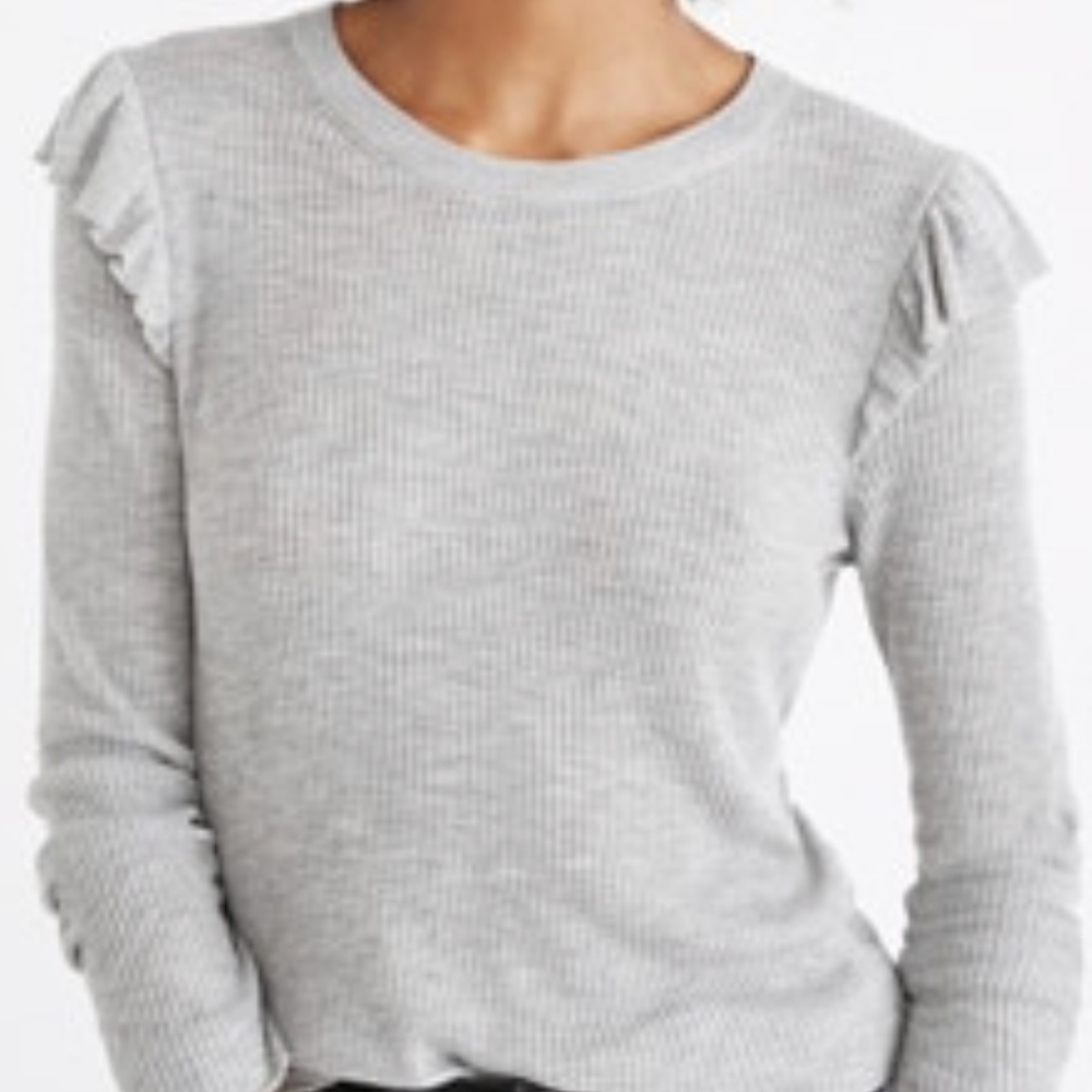 Madewell BLACK Ruffle Sleeve Pullover Sweater